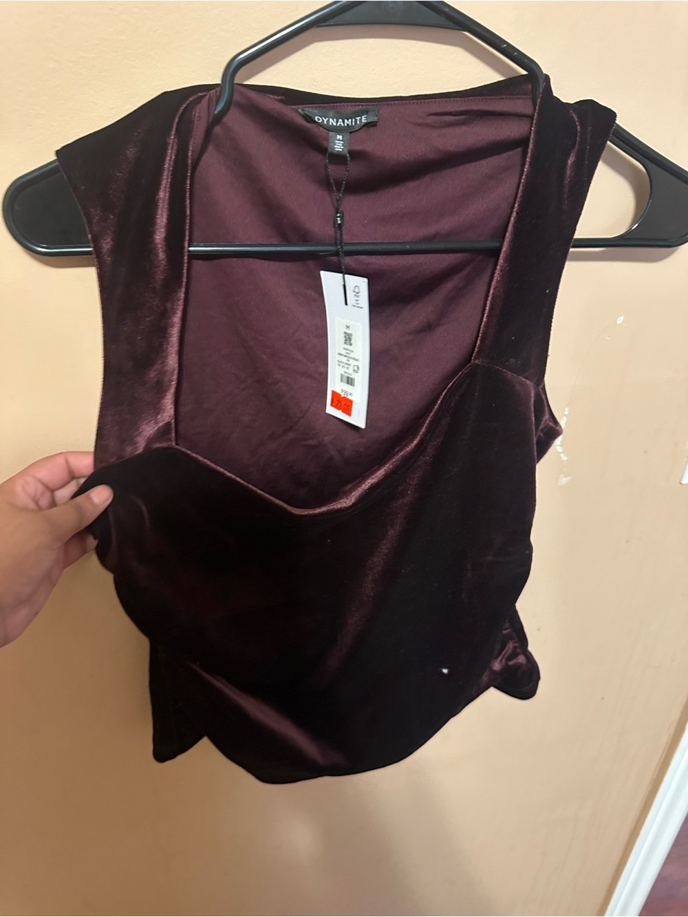Dynamite Velvet Scoop Neck Crop Tank - Plum